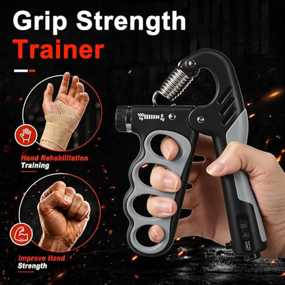 Grip Strength Trainer, Adjustable Resistance Hand Exerciser 11-220Lbs(5-100Kg), Hand Gripper Strengthener for Forearm Workout, 2 Pcs - color: Gray