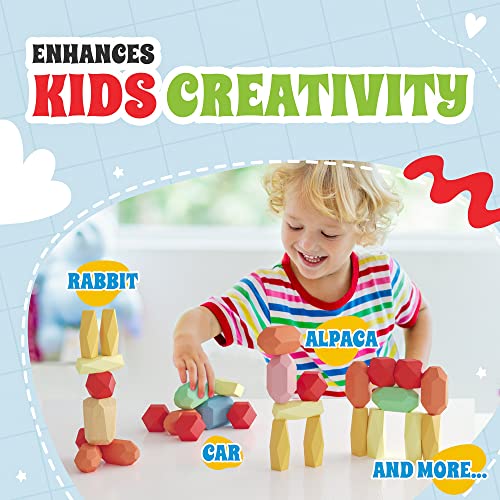 36 Pcs Wooden Stacking Blocks – Montessori Toys for 1 2 3 4 5 6 Year Old Toddlers and Kids, XL Rocks, No Choking Hazard – Sensory STEM Building Stones, for Girls and Boys - size: 36 XL Rocks
