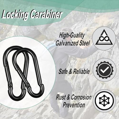 Heavy Duty Spring Snap Hook Carabiners, Galvanized Steel Quick Links, Spring Clips in Black & Silver, Multiple Sizes: 1.6Inch/2Inch/2.4Inch/3Inch/4Inch, for Swing Hammock Camping Keychain Outdoor - size: M10-10PCS, style: Black