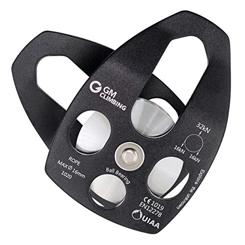 GM CLIMBING Large Rescue Pulley 32kN Single Sheave with Swing Plate CE UIAA Certified - color: Black | 1 Pack