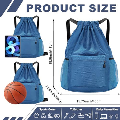 Tygelluis Drawstring Backpack, Waterproof Gym Bag with Water Bottle Pocket for Women Men, Pull String Sport Bag for Swim, Soccer and Basketball,Blue - color: Blue1
