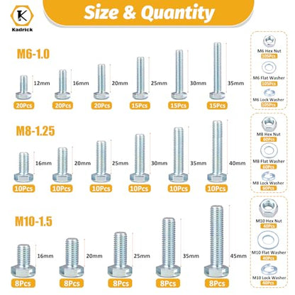 Kadrick 820Pcs Metric Bolt Assortment,Grade 8.8 M6 M8 M10 Hex Heavy Duty Bolts and Nuts Kit,M6-1.0 M8-1.25 M10-1.5 (12mm to 45mm),Eco-Friendly Zinc Plated - size: 820Pcs M6-M10 HEX White Blue