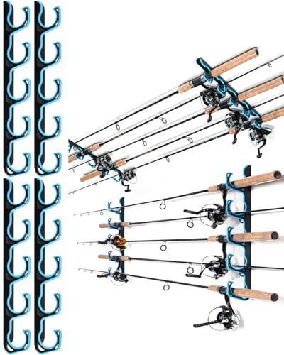 Ghosthorn Fishing Rod Holders for Garage Fishing Pole Holders Ceiling or Wall Mounted Rod Rack Garage Storage Organizer Fishing Gear Equipment for Men Women (Blue, 2 Packs) - color: Blue, size: 2 pack holds up 10 rods