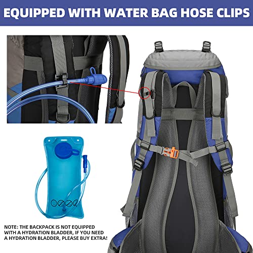 70L Camping Hiking Backpack with Rain Cover Waterproof Backpacking Backpack for Hiking Treeking Climbing Outdoor - color: Deepblue