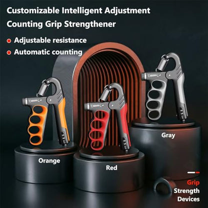 Grip Strength Trainer Forearm Strengthener 11-220 lbs Adjustable Resistance | Automatic Counting, Ergonomic Design, Ideal Device for Grip Strengthening, Arthritis Relief, Hand Physical Therapy & Rehab - color: Red