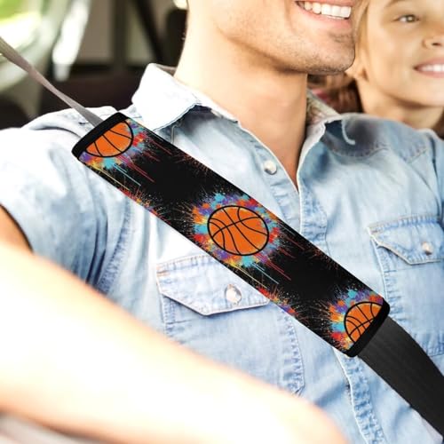 1 Pair Universal Soft and Comfortable Seat Belt Shoulder Pad for Kids, Stroller Pushchair High Chair, Black Basketball Paint Shoulder Protector, Anti-Slip Pad - color: Pattern 243