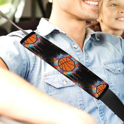 1 Pair Universal Soft and Comfortable Seat Belt Shoulder Pad for Kids, Stroller Pushchair High Chair, Black Basketball Paint Shoulder Protector, Anti-Slip Pad - color: Pattern 243