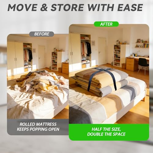 4 Pcs Mattress Topper Straps, 95" x 2" Adjustable Mattresses Packing Straps for Mattress Storage or Moving, Adjustable Packing Strap Fits Queen & King
