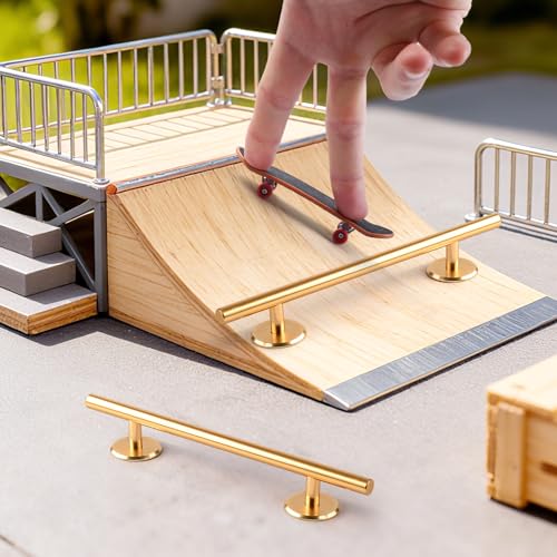 Colaxi Fingerboard Round Rail, 20cm Aluminum Alloy Skatepark Obstacle with Stable Base for Fingerboard Training and Tricks - color: Round Gold, size: 20cm