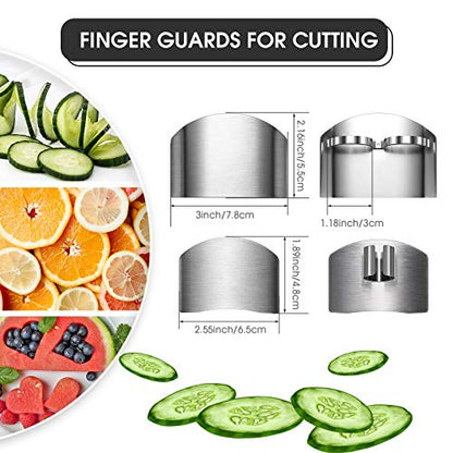 Patelai 6 Pieces Finger Guards for Cutting Stainless Steel Finger Protectors Adjustable Safe Slice Hand Guard Protect for Food Chopping Slicing Cutting, 2 Styles