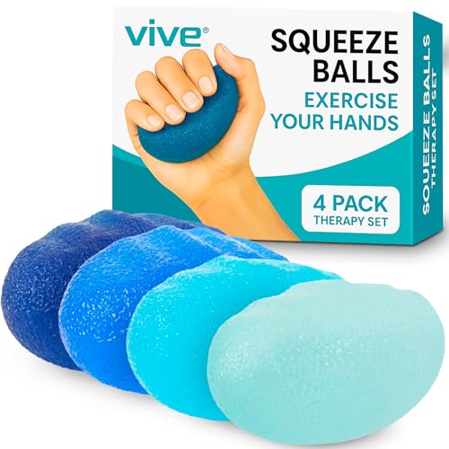 Vive Squeeze Balls for Hand Therapy Set (4 Pack) - Grip Strengthener | Occupational Exercise Equipment for Arthitis, Parkinsons, Stroke, Carpal Tunnel Recovery - Stress Relief Massage Putty Finger