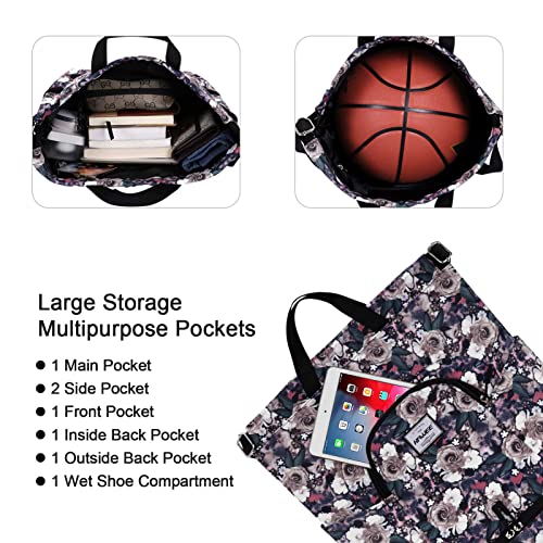 Dry Wet Drawstring Backpack with Shoe Compartment for Women Adjustable Gym Bag - color: Gray Rose
