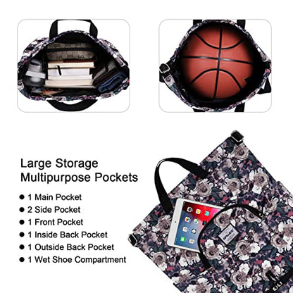 Dry Wet Drawstring Backpack with Shoe Compartment for Women Adjustable Gym Bag - color: Gray Rose