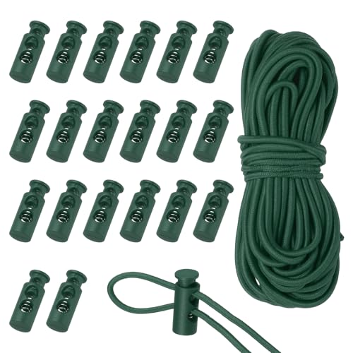 uxcell 20 Pcs Plastic Cord Locks & 16 ft Elastic Cord, Double-Hole Toggles for Drawstrings End Stopper Fastener Slider Toggles Clip for Shoelaces Backpacks Replacement, Forest Green - color: Forest Green