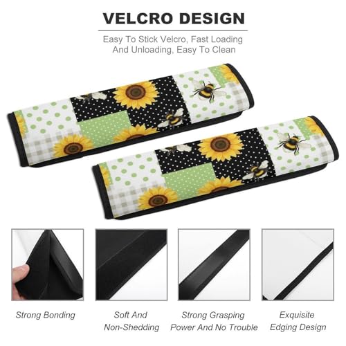 2PCS Sunflower Bee Plaid Seat Belt Cover Soft Padded Neck Strap Covers for Kids, All Vehicles, Comfortable Driving - color: Pattern 1136