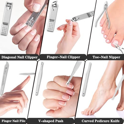 19-Piece Manicure & Pedicure Set - Premium Stainless Steel Nail Care Tools - Portable Grooming Kit - Gift for Men & Women - Black