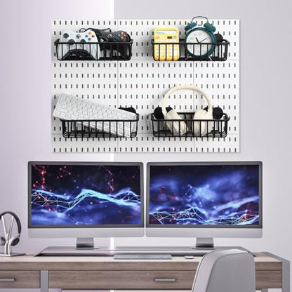 Maxdot 4 Pcs Pegboard Baskets with Hook, Compatible with IKEA Skadis Peg Board, Wall Bins and Baskets Storage Box Containers Accessories for Home Garage Office, 11 x 5 x 3 Inches(Black) - color: Black