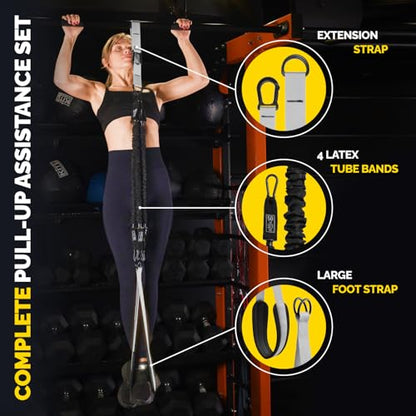 Pull Up Assistance Bands Set with 4 Levels, Adjustable Strap and Foot Rest | 50–200 lb stackable pull-up assistance, nylon-sleeved bands, adjustable support, reduced snap-back risk - color: Gray