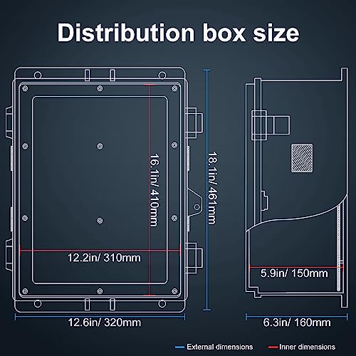 Namunanee Outdoor Electrical Junction Box, ABS Water Resistant Enclosure with Internal Mounting Panel & Hinged Cover, 16.1" H* 12.2" L* 5.9" W - size: 18.1"H x 12.6"L x 6.4"W & Standard