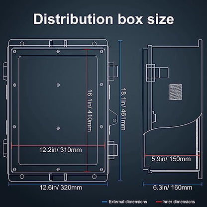 Namunanee Outdoor Electrical Junction Box, ABS Water Resistant Enclosure with Internal Mounting Panel & Hinged Cover, 16.1" H* 12.2" L* 5.9" W - size: 18.1"H x 12.6"L x 6.4"W & Standard