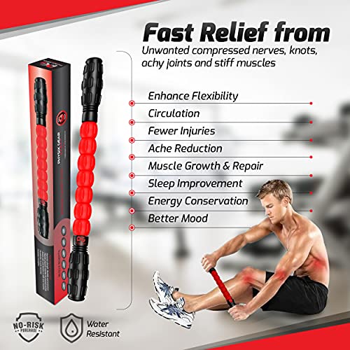 Physix Gear Roller Stick - Muscle Roller Massage Stick for Legs, The Stick Massage Roller for Deep Tissue Massaging Stick for Athletes, Physical Therapy Muscle Roller, Recovery Stick Roller - color: Red