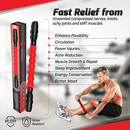 Physix Gear Roller Stick - Muscle Roller Massage Stick for Legs, The Stick Massage Roller for Deep Tissue Massaging Stick for Athletes, Physical Therapy Muscle Roller, Recovery Stick Roller - color: Red