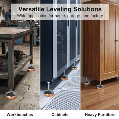 Heavy Duty Leveling Feet,M12 Thread,3.14" Dia Base,4 Pack | 1300 lb Capacity Adjustable Stainless Steel Leg Levelers with Anti-Slip Nylon Pad for Shelving, Workbench, Machinery Devices - size: D80xM12x100,4 Pack