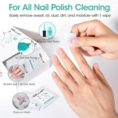 GELLEN Nail Cleanser Pads, 400 Pack Alcohol Prep Pads Individually Wrapped | Nail Cleanser Wipes Remove Tacky Residue, Lint-free Glossy Wipes for Acrylic/Builder/Gel Polish Travel for Perfect Manicure - size: 400PCS