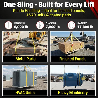 DD Sling (USA Made). 3" Widths by 6' to 20' Lengths in Listing, 2 Ply Twisted Eye, Nylon Lifting Slings, Eye & Eye, 8,900 lbs Vert, 7,200 lbs Choker, 17,800 lbs Basket Load Capacity (3" x 6') - size: 3" x 6'