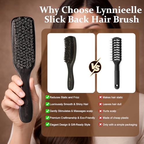 Slick Back Hair Brush Boar Bristles,Smoothing Hair Brush For Fine Hair | Adding Shine,Smoothness＆Volume | Handmade Wooden Boar Bristle Hair Brush | Designed for Fine&Thin Hair
