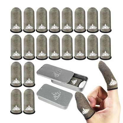 JWH Ultra-Thin Pure Silver Fiber Gaming Finger Thumb Sleeve, Silky Sensitivity,20 Pack Guantes para Dedos dedales Gamer profesionales,with 2 pcs Storage Box,Dedales Gamer,for PUBG Gaming Cots Gloves - color: Silver（20pack,2pcsStorage Box）