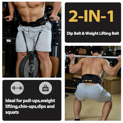 2-in-1 Weightlifting Belt & Dip Belt with Quick-Release Aluminum Buckle - Hybrid Squat Belt for Core Support & Weighted Pull Up Belt with High-Strength Strap - Heavy Duty Neoprene Gym Belt for Men & Women - size: L (33"- 39")