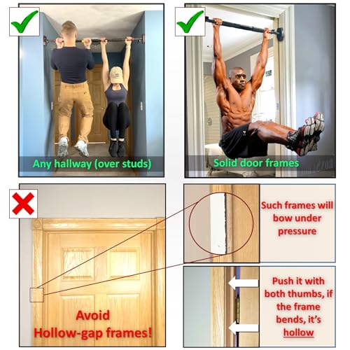 Pull Up Bar for Hallway or Doorway 6-piece Set with Two Attachable Resistance Bands/Handles, Training Manuals, No Screws Chin Up Bar, Max 680lbs, Width options: 27-37", 37-47"; 46-53" - size: 37"-47"