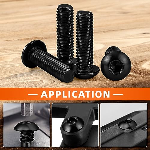 1/4-20 x 1/2" Button Head Socket Cap Screws, 50 PCS | Allen Socket Drive, Black Oxide, Grade 10.9 Alloy Steel, Fully Threaded - size: 1/4-20 x 1/2"