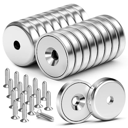VNDUEEY Magnets with Holes, Strong Rare Earth Magnets, 16 Pack 40LBS Neodymium Cup Magnet with Stainless Screws for Wall Mounting, Round Base Disc Magnet for for Kitchen, Office, Workplace, DIY Craft - size: 16 Pack 40LBS