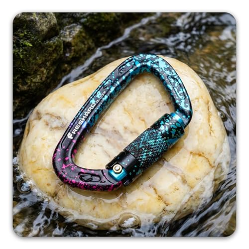 FresKaro UIAA Certified 25KN Auto Locking Climbing Carabiner Clips, Twist Lock, and Heavy Duty Carabiners for Rock Climbing, Rappelling, and Mountaineering, D Shaped - color: 3PCS-SPECKLED