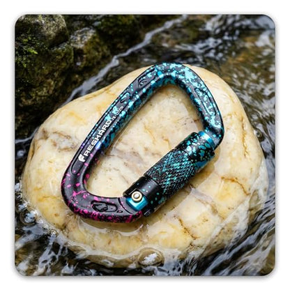 FresKaro UIAA Certified 25KN Auto Locking Climbing Carabiner Clips, Twist Lock, and Heavy Duty Carabiners for Rock Climbing, Rappelling, and Mountaineering, D Shaped - color: 3PCS-SPECKLED