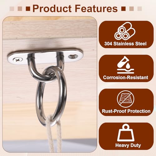 uxcell 10 Pcs Stainless Steel Pad Eye Plate, 0.2" M5 Heavy Duty Marine Hardware Hooks with Screws for Ceiling Hanging Hammock Swing Chair Yoga Trapeze, Silver Tone Diamond Shape