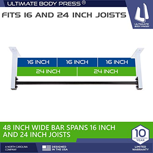 Ceiling Mount Pull Up Bar with 48” Straight Bar and 14” Risers, Fits 16” and 24” Joist by Ultimate Body Press - color: Ceiling Mount Pull Up Bar and Strap System