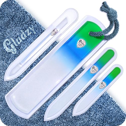 Genuine Czech Glass Nail File Set - Callus Remover Foot Rasp, Cuticle Pusher Manicure Stick, Double Sided Etched Different Grit Surface, Professional Nail Care Tool, Made in EU - color: All-in-one Set- Green Aqua