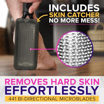 NYK1 RUSTPROOF Foot File Callus Remover for Feet with Catcher | XL Size | MegaFile Hard Skin Remover Foot Scraper for Wet and Dry Use - Non-Slip Textured Grip for Smooth, Soft & Callus-Free Feet