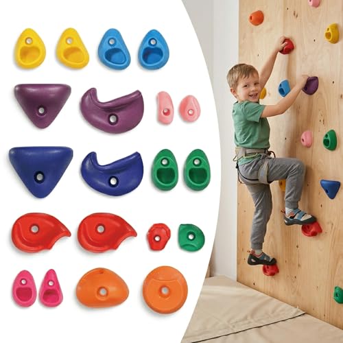 Rock Climbing Holds for Kids, 20 PCS Rock Wall Holds with Hardware, Indoor Outdoor Climbing Grips for Backyard Playset & Home Wall, Easy Install, Multicolor - color: 20 Pcs - Multicolor