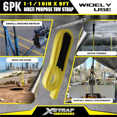 XSTRAP STANDARD 6PK 1"x8' Lift Sling Straps Wear Guard End Heavy Duty Strap | 4,000 lbs Break Strength Lifting Straps with 2 Reinforced Loops for Tree Saver Lifting Furniture Appliances Machine, hoisting - style: 6pk 1''x8ft