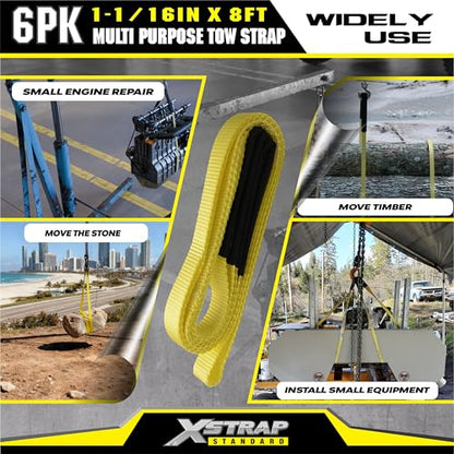 XSTRAP STANDARD 6PK 1"x8' Lift Sling Straps Wear Guard End Heavy Duty Strap | 4,000 lbs Break Strength Lifting Straps with 2 Reinforced Loops for Tree Saver Lifting Furniture Appliances Machine, hoisting - style: 6pk 1''x8ft