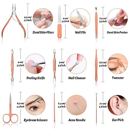 Manicure Set Nail Clipper Set Men Women 12 in 1 Nail Care Kit with Portable Case Travel Manicure Pedicure Tools Grooming Kit Beauty Salon(Rose Gold) - color: rose gold