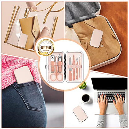 Manicure Pedicure Set Stainless Steel Nail Clippers Personal Nail Clipping Tools Portable Travel Grooming Kit with Snap-shut Case, Rose Gold
