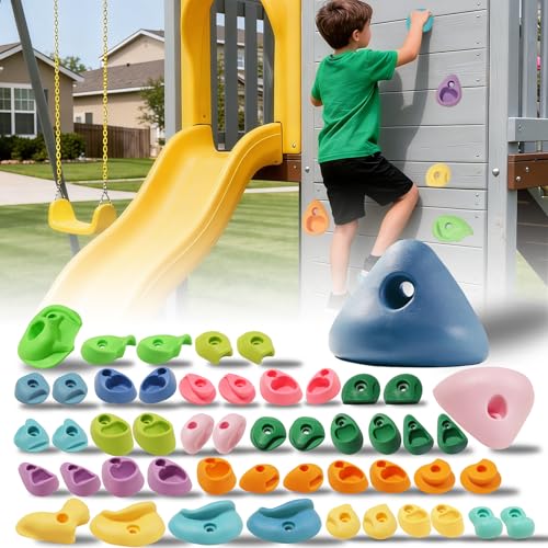 50 PCS Rock Climbing Holds for Kids,Rock Climbing Wall Grips Climbing Rocks Wall Kit for Indoor and Outdoor Playground Play Set with Hardware（Pastel Color） - color: 50pcs-macaron