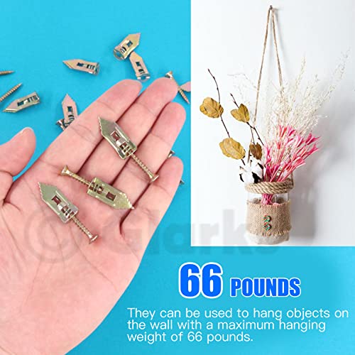 Glarks 100 Sets Drywall Self-Drilling Anchors with Screws, 100Pcs Carbon Steel Hollow Wall Anchor Tapping Screw with 100Pcs Screws Kit, No Drill or Holes in Wall