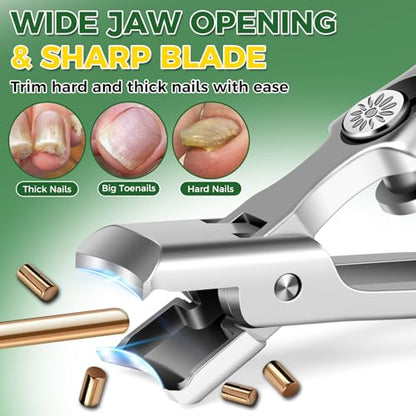 Toenail Clippers for Thick Nails for Seniors, 4PCS | Toe Nail Clippers for Men with Catcher - 360° Toenail Clippers for Seniors, Heavy Duty Edgy Nail Clipper for Thick Nails