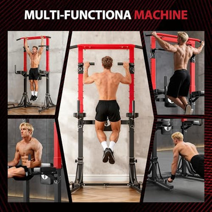 soges Foldable Power Tower Pull Up Bar Station with 6-Level Height Adjustment, Heavy Duty Free Standing Dip Station for Home Gym, Space-Saving Strength Training Equipment for Full Body Workout